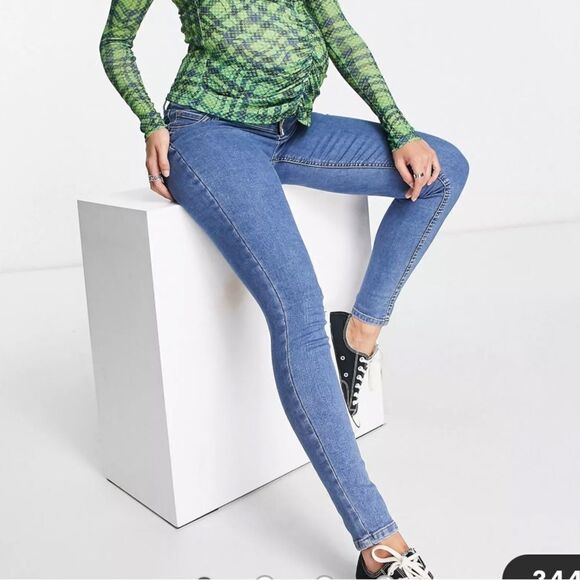 ASOS DESIGN Maternity skinny jeans in mid blue with over bump 12/32 NWT IN PKG - Picture 1 of 7